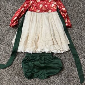 Love and Grow Floral Red and Cream Kids Emery with Green bloomers
